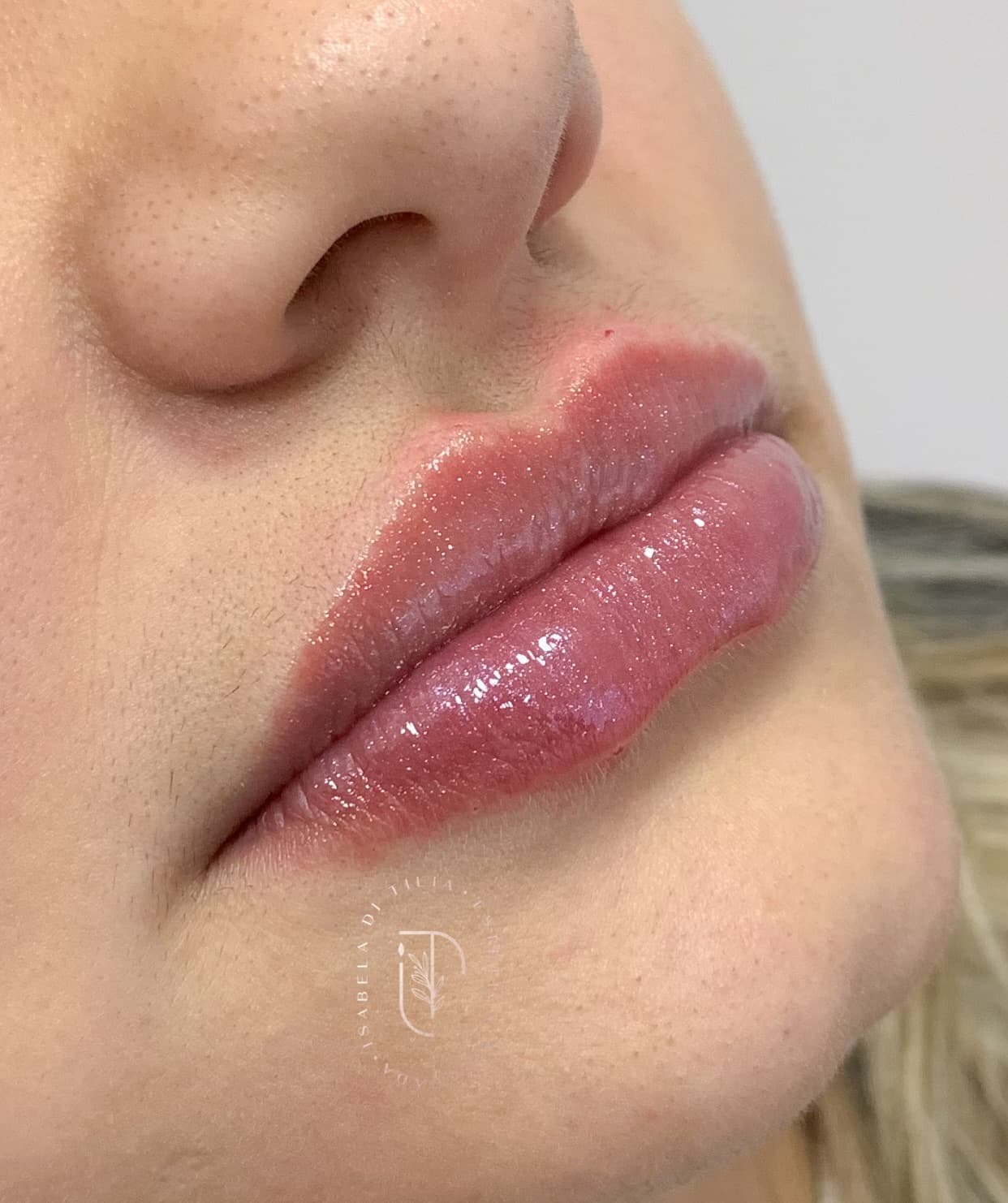 Resultado de preenchimento labial em paciente